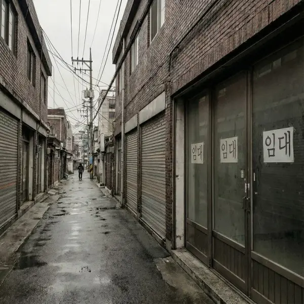 Empty commercial alleyway in Seoul showing economic downturn