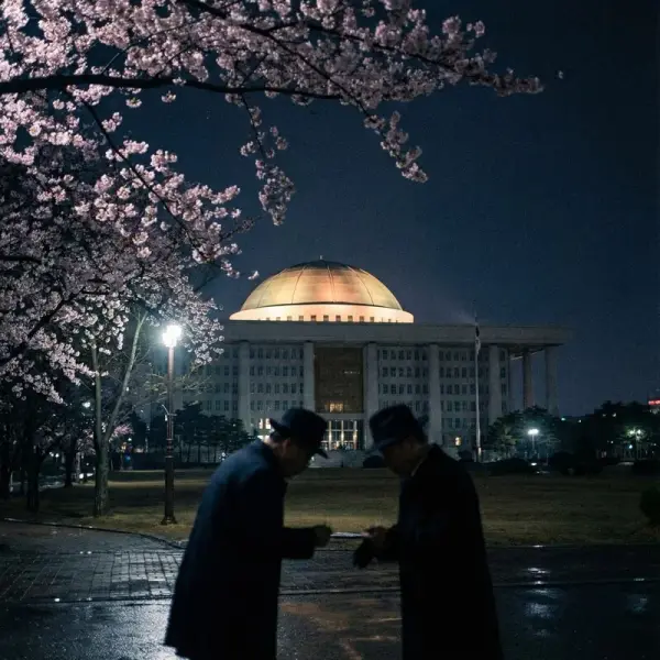 Night view of National Assembly building with mysterious atmosphere