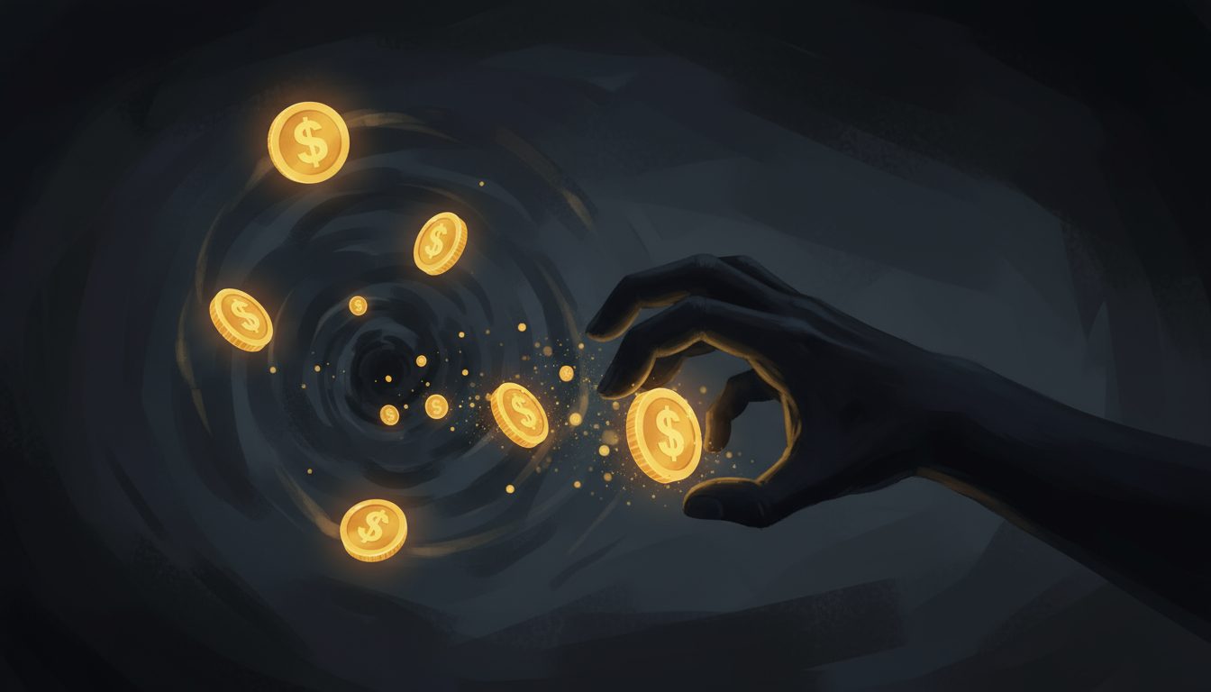 리그램 이벤트 참여했는데 경품을 안 준다면? 1 어두운 소용돌이 속으로 빨려 들어가는 금화들을 잡으려는 손